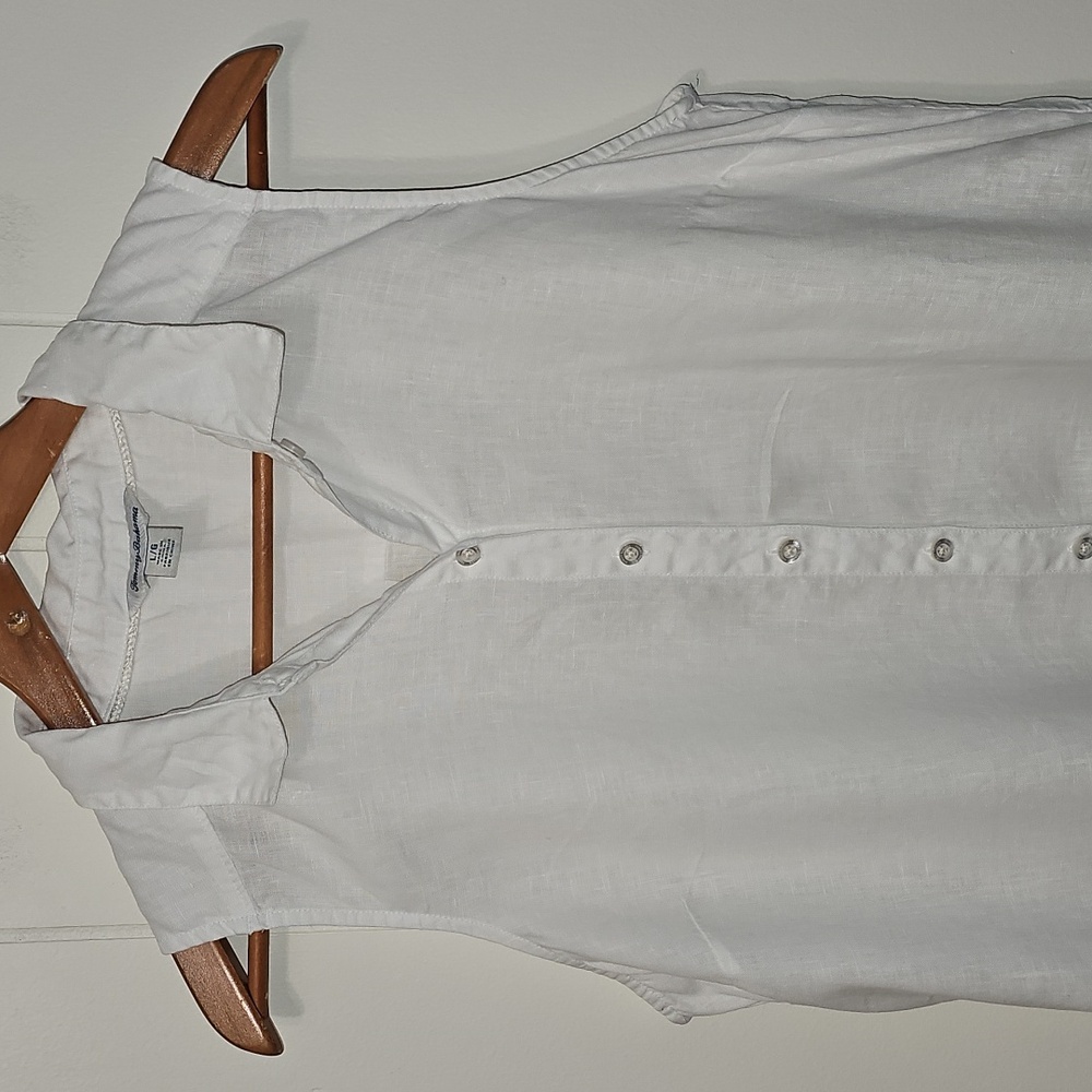 Tommy Bahama White 100% Linen Button Up Shift Dress Womens L Tropical Floral EUC - Picture 6 of 12